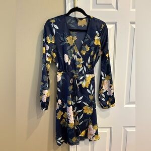 Lulu's Navy and Gold Floral Dress